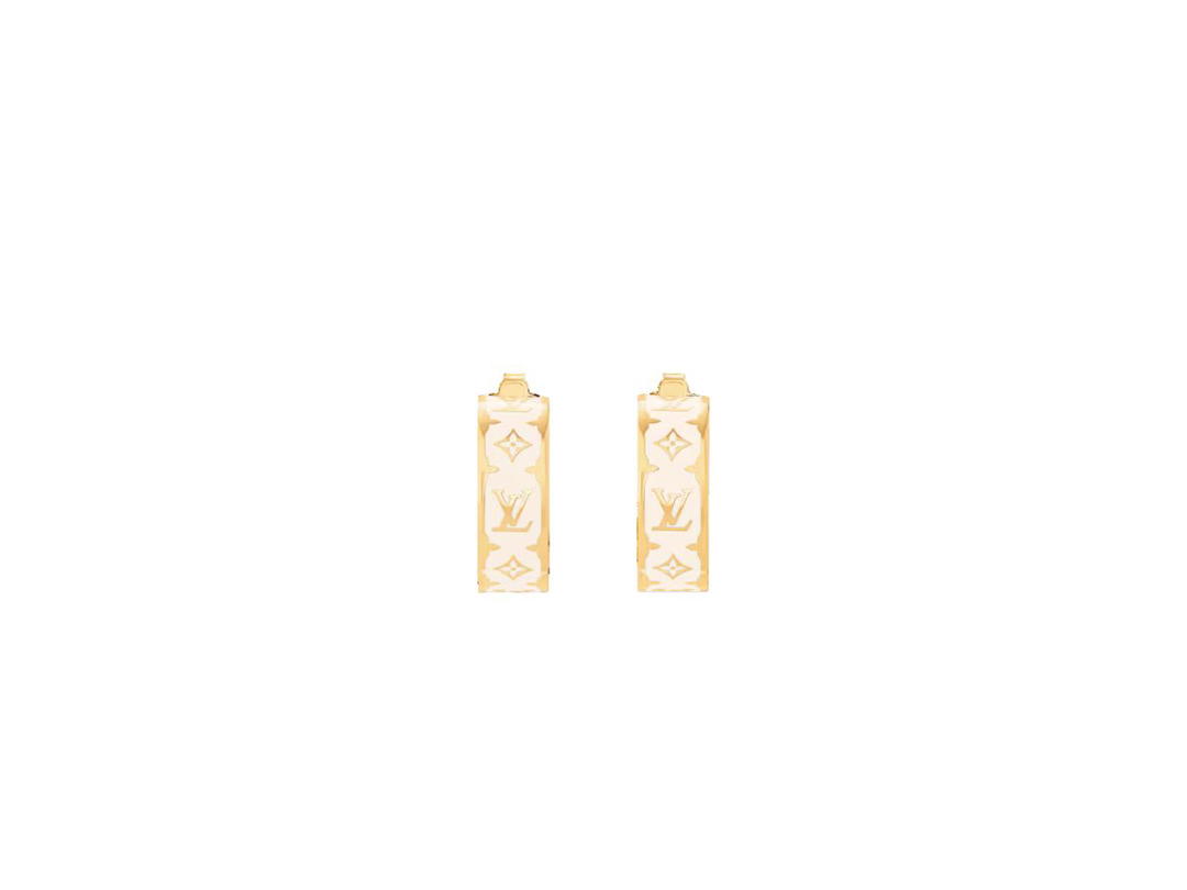 Louis Vuitton Louis Vuitton Nanogram Enamel Earrings In Gold-Tone Metal With White Enamel
