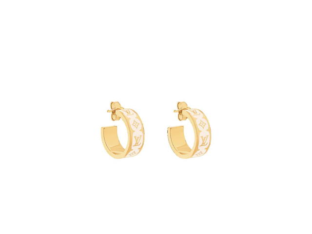 Louis Vuitton Louis Vuitton Nanogram Enamel Earrings In Gold-Tone Metal With White Enamel - view 2