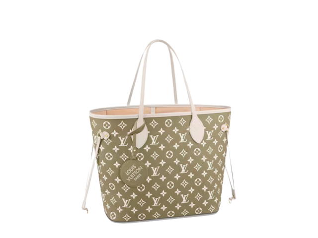 Louis Vuitton Louis Vuitton Neverfull MM In Monogram-Embossed Leathers With Gold-Color Hardware Khaki Green Beige Cream - view 1