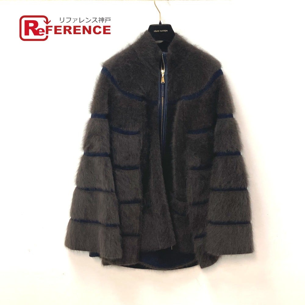 Louis Vuitton LOUIS VUITTON Outerwear Knit fur zip up cape poncho wool / Cashmere Brown/Navy