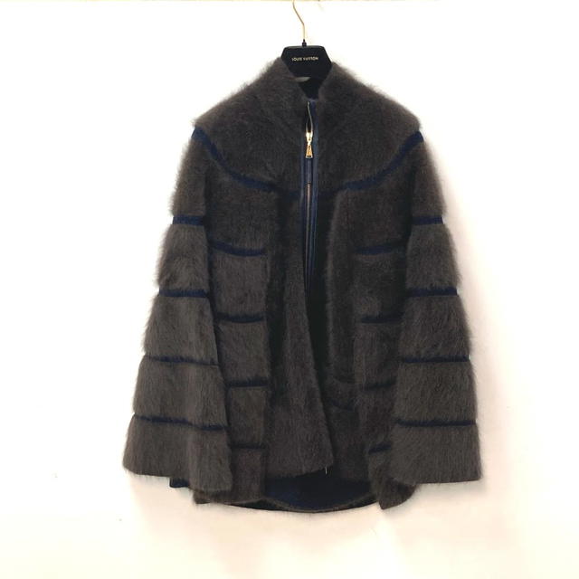 Louis Vuitton LOUIS VUITTON Outerwear Knit fur zip up cape poncho wool / Cashmere Brown/Navy - view 2