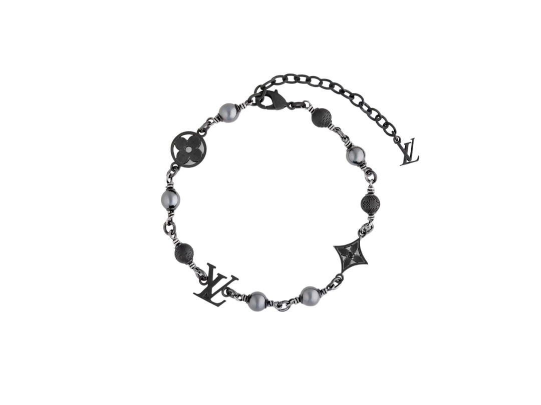Louis Vuitton Louis Vuitton Pearls Bracelet In Silver And Ruthenium Metal With Grey And White Metallic Pearls Black