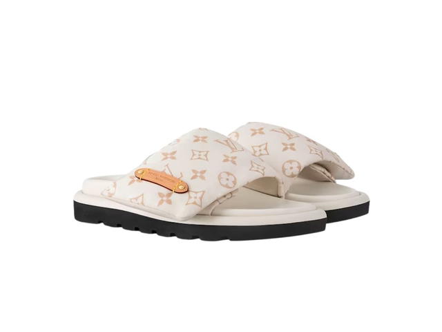 Louis Vuitton Louis Vuitton Pool Pillow Flat Comfort Mules Monogram Nylon Beige (W) - view 2