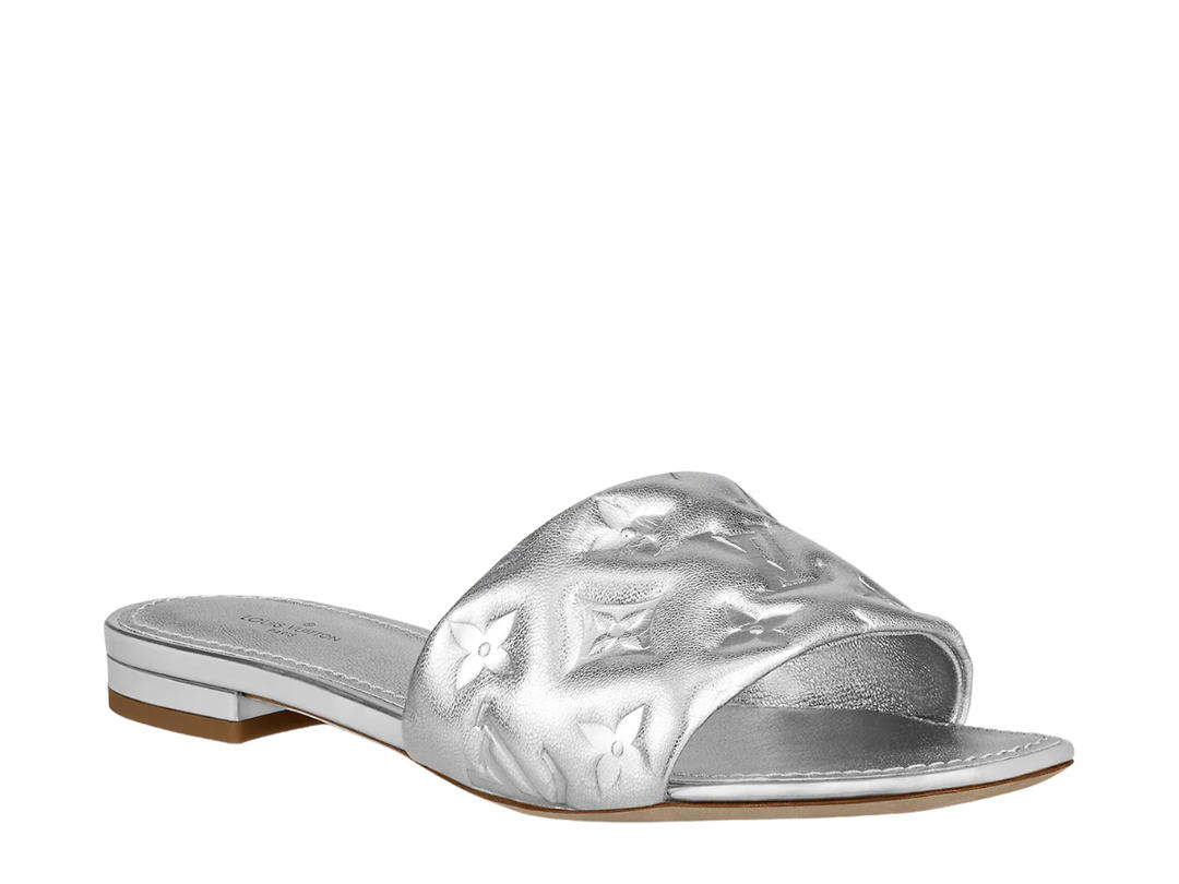 Louis Vuitton Louis Vuitton Revival Flat Mule In Leather Outsole With Monogram-Embossed Metallic Lambskin Silver