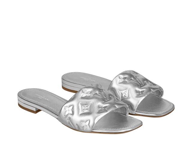 Louis Vuitton Louis Vuitton Revival Flat Mule In Leather Outsole With Monogram-Embossed Metallic Lambskin Silver - view 2