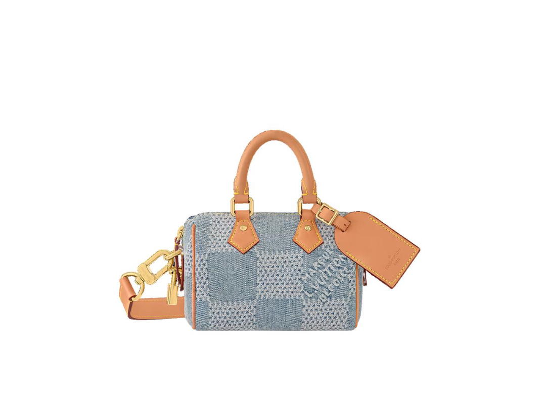 Louis Vuitton Louis Vuitton Speedy 18 Bandoulière In Damier Denim 3D Cotton Canvas With Gold-Color Hardware Blue