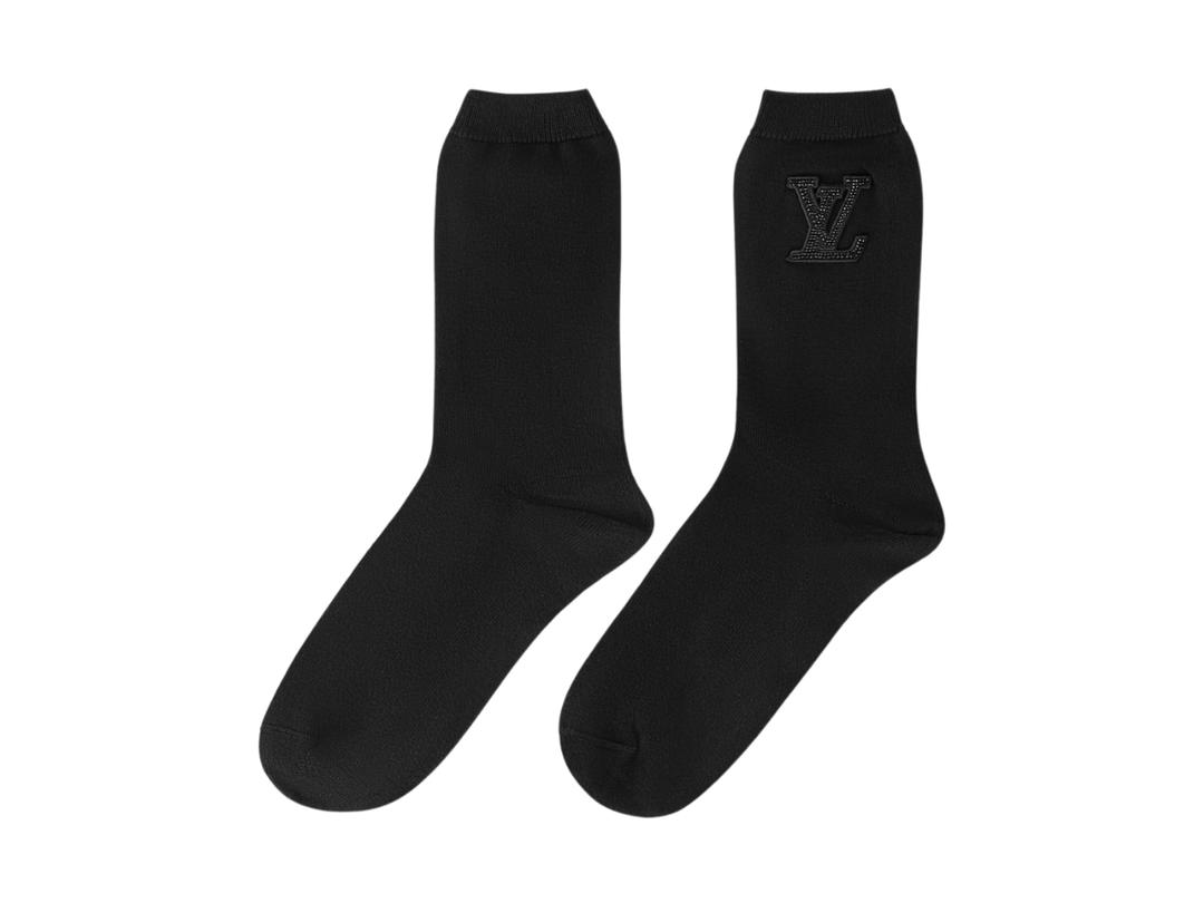 Louis Vuitton Louis Vuitton Strass Socks In Cotton And Polyamide With Strass LV Initials Signature Black