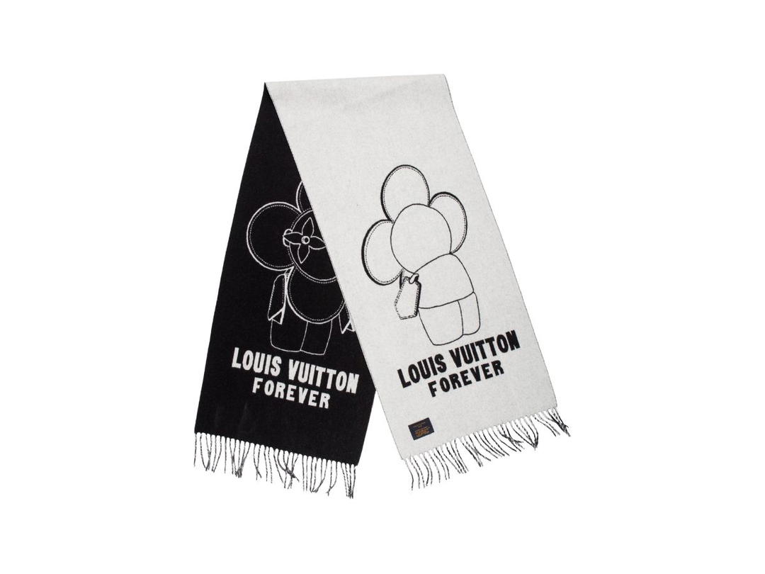 Louis Vuitton Louis Vuitton Vivienne City Scarf In Wool And Cashmere With Louis Vuitton Forever Graphic Pattern And Fringe Edges Black
