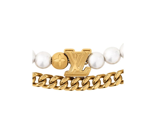 Louis Vuitton Louis Vuitton Chain Belt In Gold Toned Finishing With Glass Pearls And Metallic Lettered Beads Multicolor - view 2