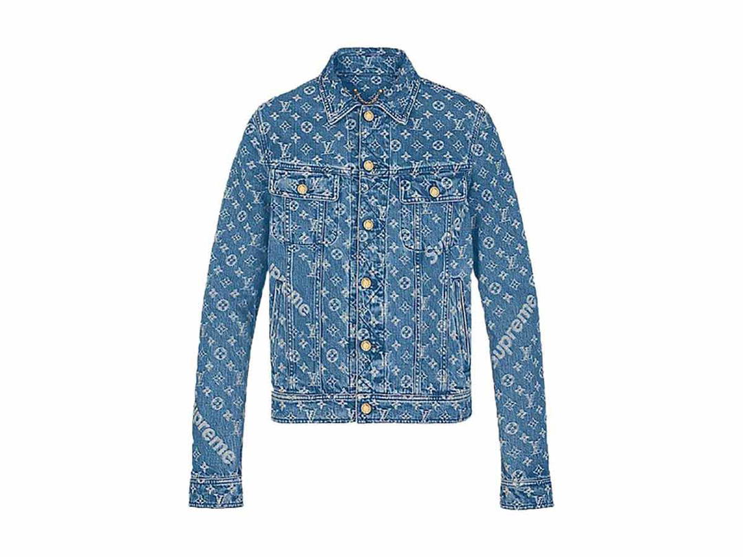 Louis Vuitton Louis Vuitton x Supreme Jacquard Denim Trucker Jacket Blue