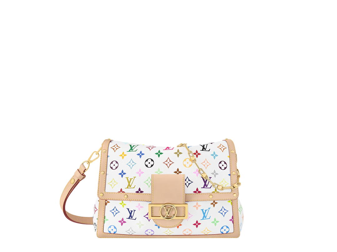 Louis Vuitton Louis Vuitton X Takashi Murakami Dauphine Soft GM In White With Gold-Toned Hardware