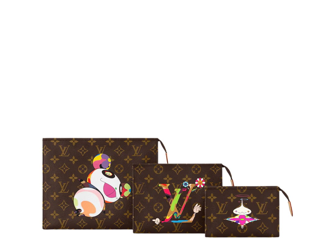 Louis Vuitton Louis Vuitton X Takashi Murakami Trio Toiletry Pouch In Multicolor Monogram Coated Canvas With Gold Toned Hardware