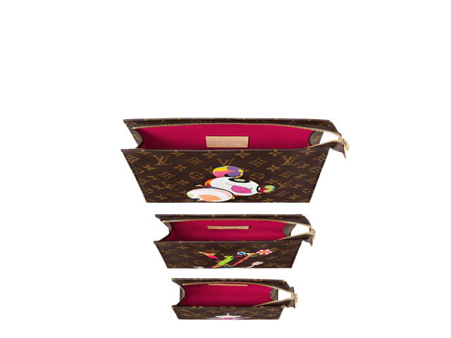 Louis Vuitton Louis Vuitton X Takashi Murakami Trio Toiletry Pouch In Multicolor Monogram Coated Canvas With Gold Toned Hardware - view 2