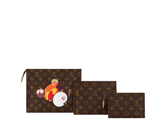 Louis Vuitton Louis Vuitton X Takashi Murakami Trio Toiletry Pouch In Multicolor Monogram Coated Canvas With Gold Toned Hardware - view 3