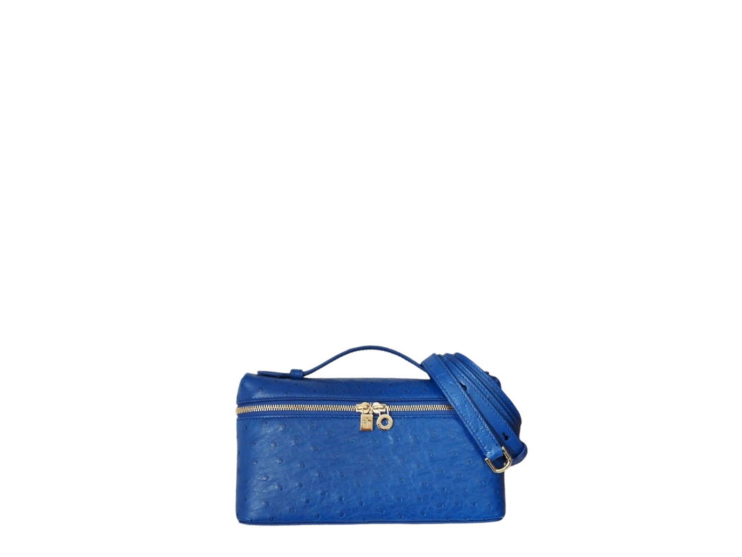 Loro Piana Loro Piana Extra Pocket L19 In Blue Ostrich Leather With Gold Hardware