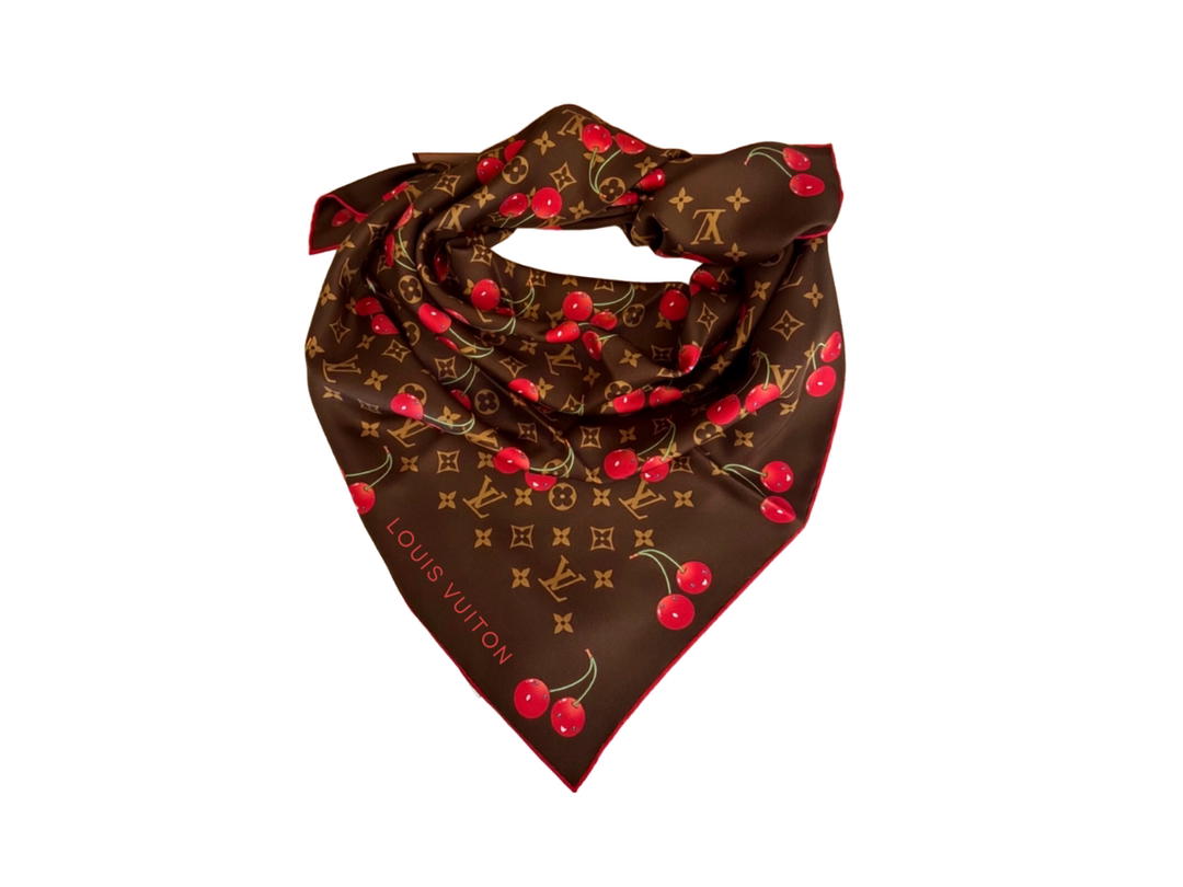 Louis Vuitton Louis Vuitton Murakami Cherry Square 90 Silk Scarf Brown