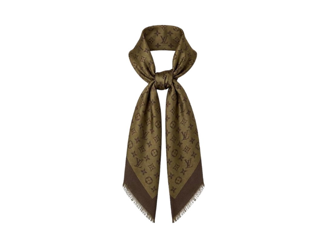 Louis Vuitton Louis Vuitton Shine Wool Silk Shawl Brown Monogram