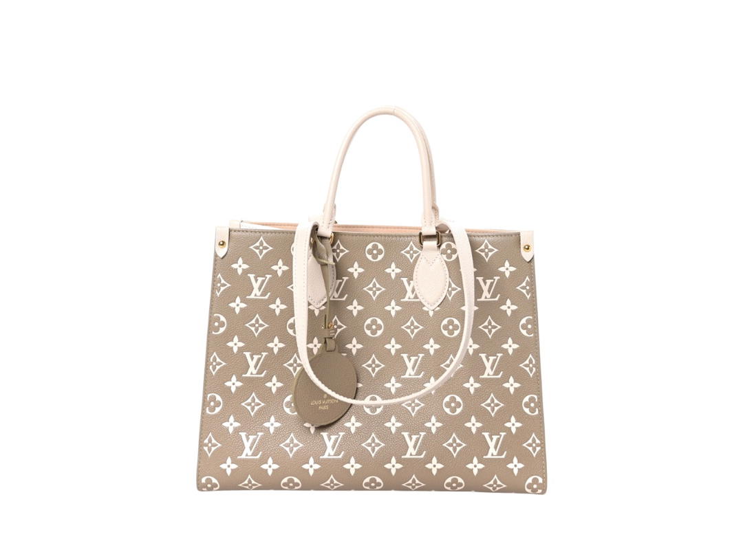 Louis Vuitton Louis Vuitton Onthego MM Empreinte Monogram Spring In Cowhide Leather With Gold-Tone Hardware Kaki Beige Cream