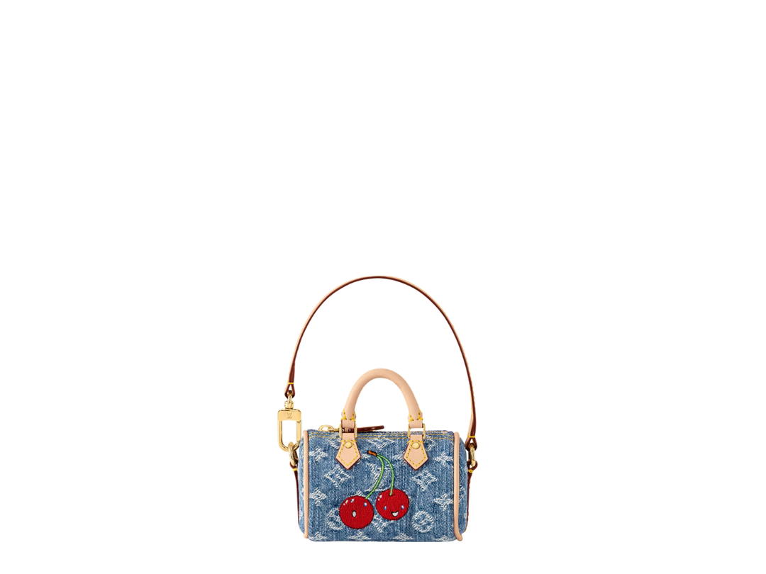 Louis Vuitton Louis Vuitton x Takashi Murakami Micro Speedy Denim Cerise Bag In Gold-Toned Hardware With Denim Blue