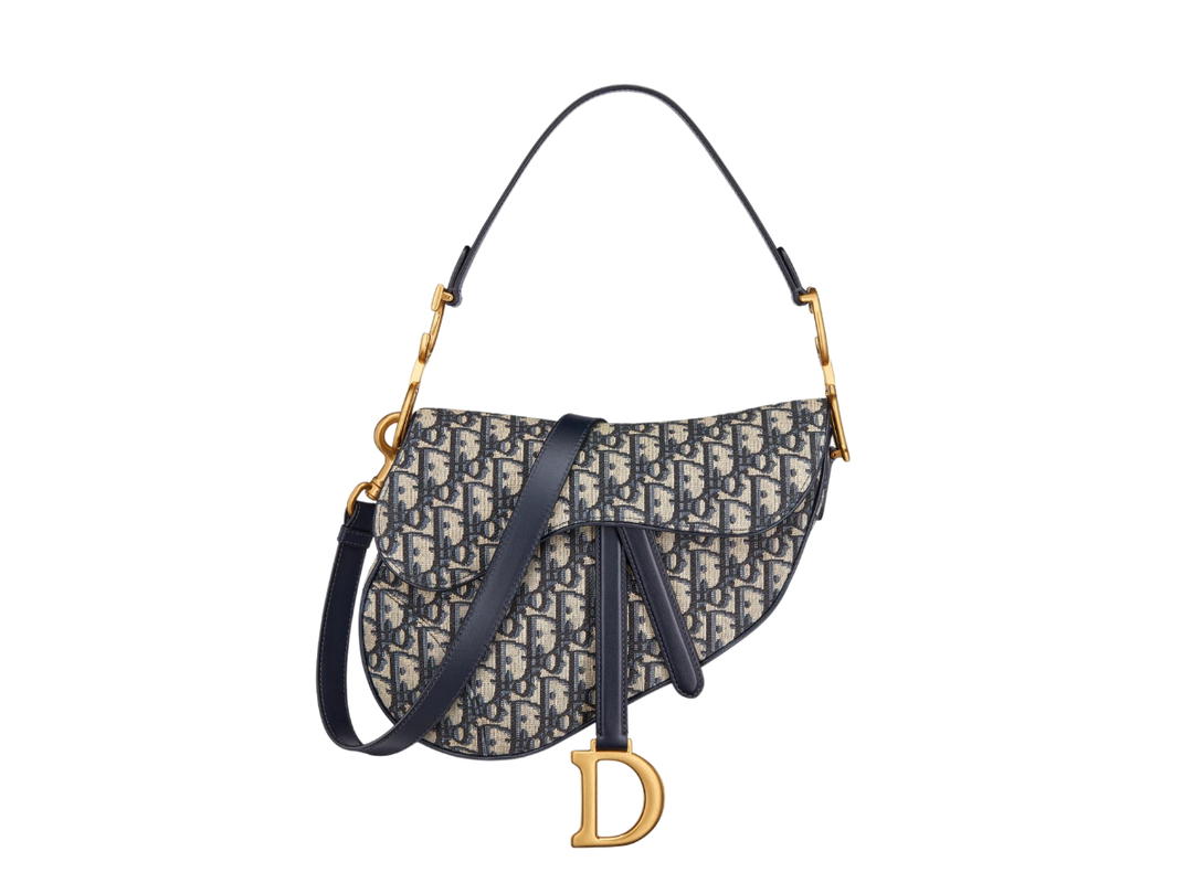 Dior Dior Saddle Bag With Strap In Blue Dior Oblique Jacquard With Gold Hardware