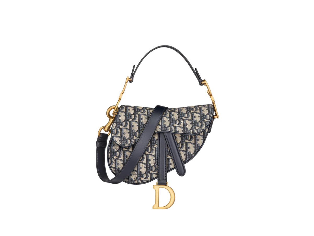Dior Dior Mini Saddle Bag With Strap In Blue Dior Oblique Jacquard With Gold Hardware