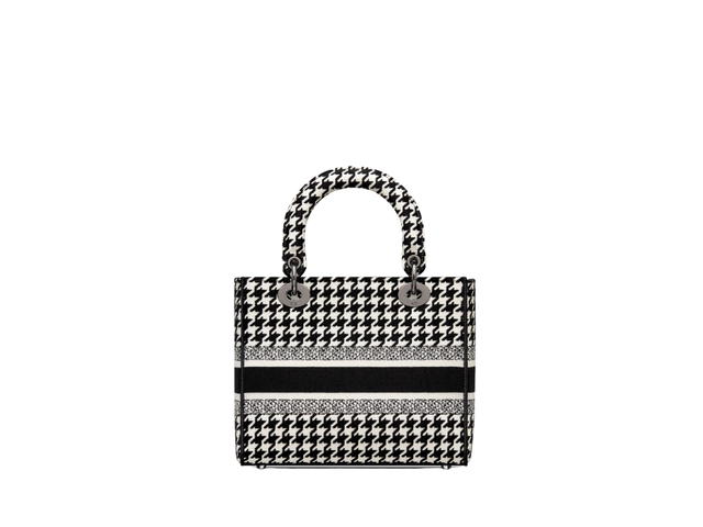 Dior Dior Medium Lady D-Lite Bag In Black-White Houndstooth Embroidery With Ruthenium-Finish Metal - view 2