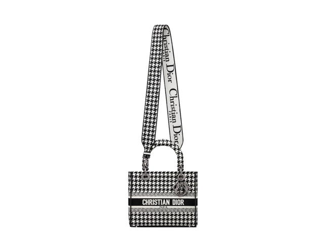 Dior Dior Medium Lady D-Lite Bag In Black-White Houndstooth Embroidery With Ruthenium-Finish Metal - view 3