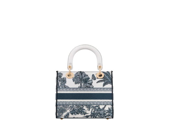 Dior Dior Dioriviera Medium Lady D-Lite Bag In White And Blue Toile De Jouy Palms Embroidery With Gold Hardware - view 2