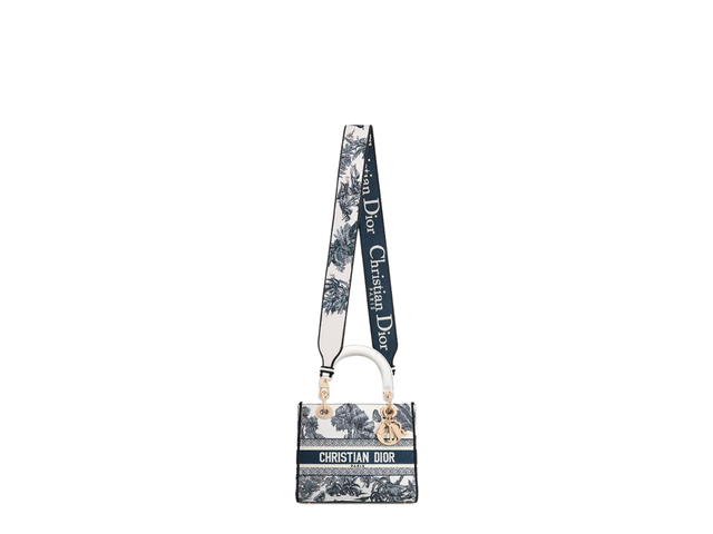Dior Dior Dioriviera Medium Lady D-Lite Bag In White And Blue Toile De Jouy Palms Embroidery With Gold Hardware - view 4