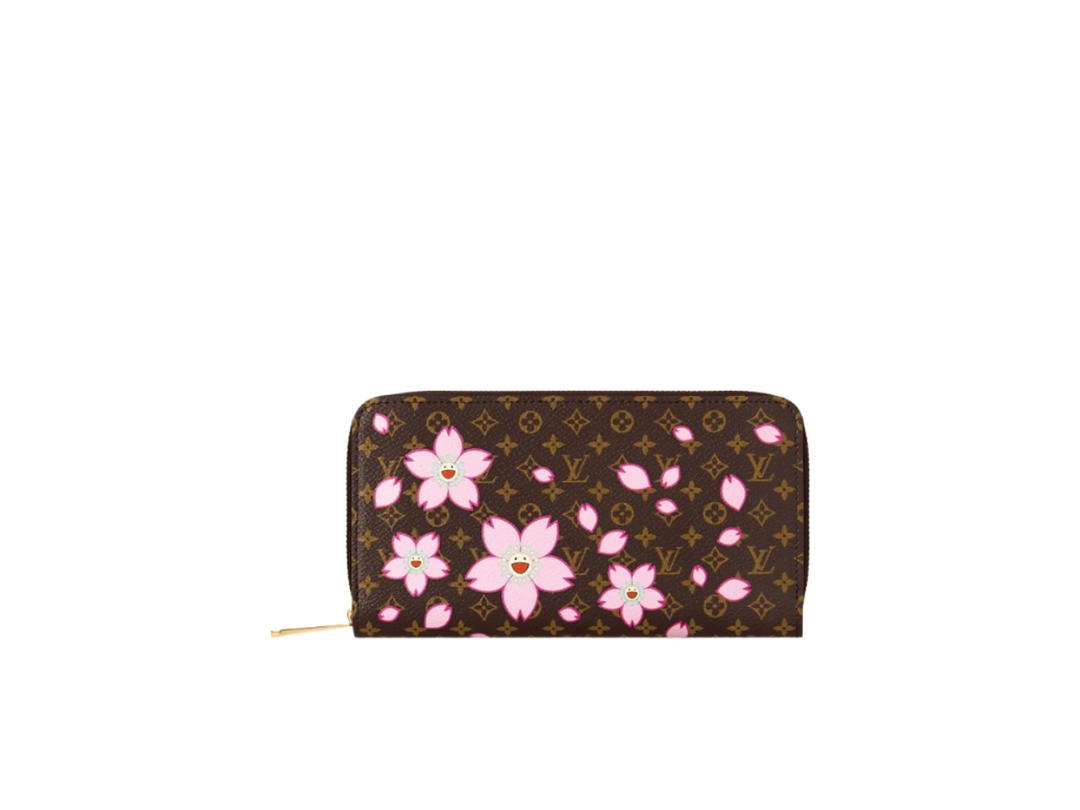 Louis Vuitton Louis Vuitton x Takashi Murakami Zippy Wallet In Sakura Brown Monogram Coated Canvas With Gold Hardware
