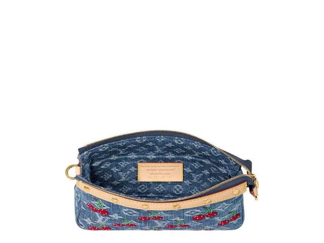 Louis Vuitton Louis Vuitton X Murakami Pochette Accessoires In Monogram Cherry Denim With Gold-Toned Hardware Monogram Denim - view 3