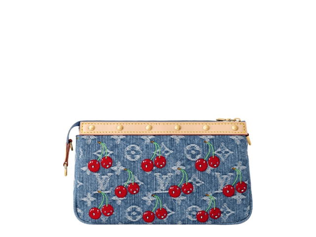 Louis Vuitton Louis Vuitton X Murakami Pochette Accessoires In Monogram Cherry Denim With Gold-Toned Hardware Monogram Denim - view 4