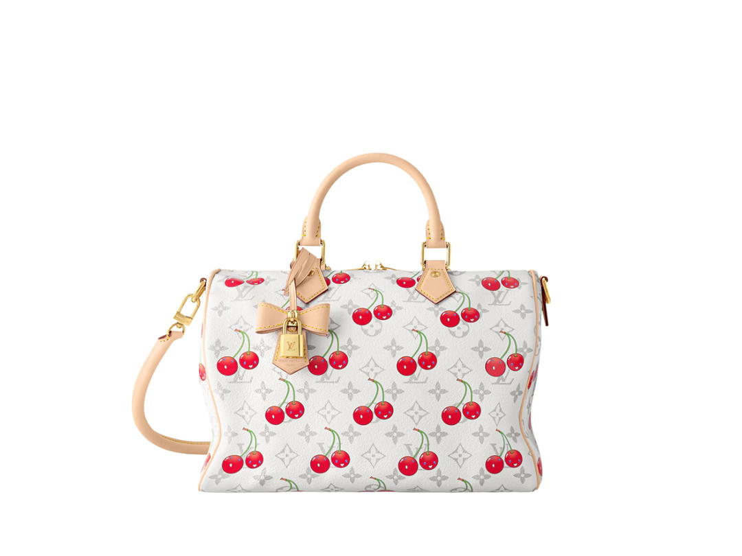 Louis Vuitton Louis Vuitton x Takashi Murakami Speedy Soft Bandoulière 30 In White Monogram Cherry Canvas With Gold Hardware