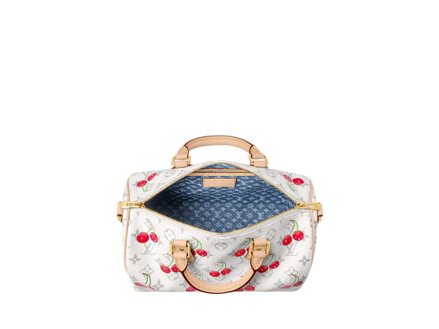 Louis Vuitton Louis Vuitton x Takashi Murakami Speedy Soft Bandoulière 30 In White Monogram Cherry Canvas With Gold Hardware - view 2