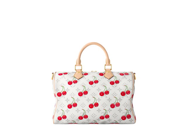 Louis Vuitton Louis Vuitton x Takashi Murakami Speedy Soft Bandoulière 30 In White Monogram Cherry Canvas With Gold Hardware - view 3