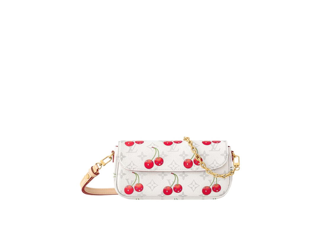 Louis Vuitton Louis Vuitton x Takashi Murakami Ivy Chain Wallet In White Monogram Cherry Canvas With Gold Hardware