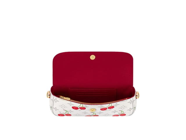Louis Vuitton Louis Vuitton x Takashi Murakami Ivy Chain Wallet In White Monogram Cherry Canvas With Gold Hardware - view 2