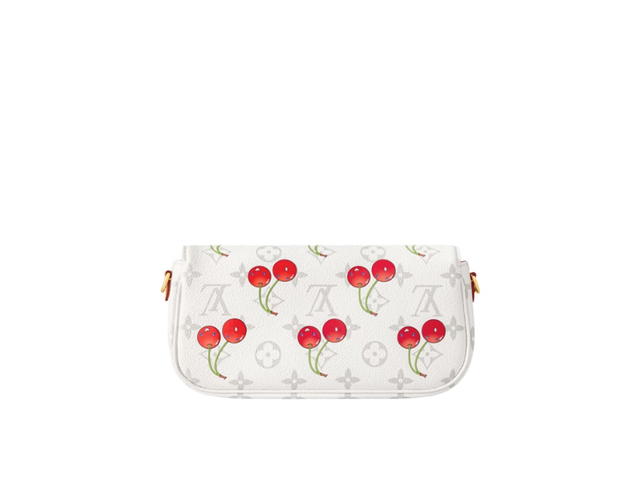 Louis Vuitton Louis Vuitton x Takashi Murakami Ivy Chain Wallet In White Monogram Cherry Canvas With Gold Hardware - view 3