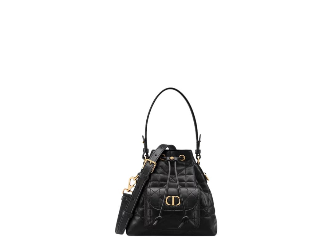 Dior Dior Mini Dior Caro Bucket Bag In Black Macrocannage Lambskin With Gold Hardware