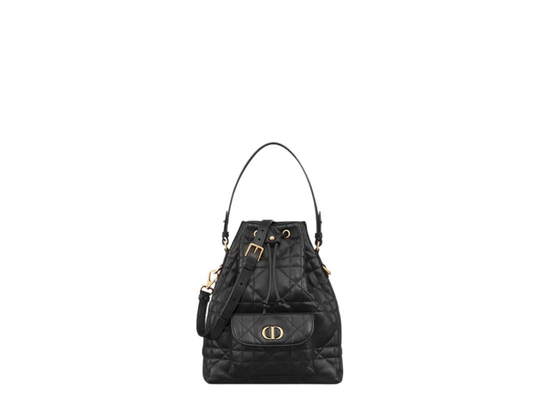 Dior Dior Small Dior Caro Bucket Bag In Black Macrocannage Lambskin With Gold Hardware