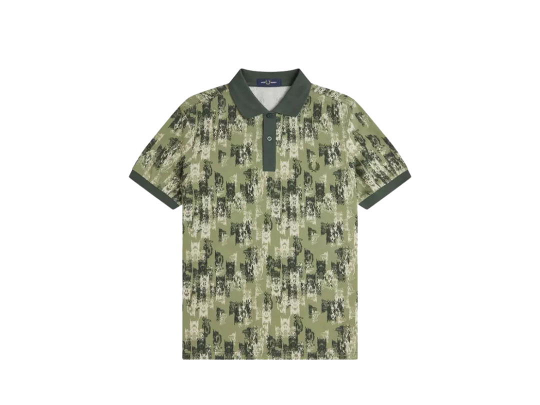 Fred Perry Fred Perry Abstract Print Polo Shirt Olive Mint
