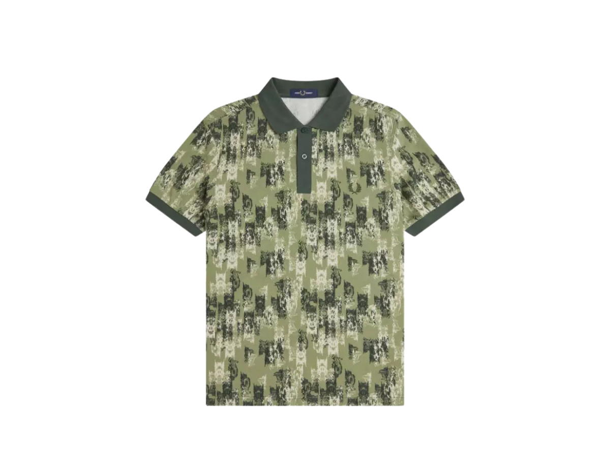 Fred Perry Fred Perry Abstract Print Polo Shirt Olive Mint