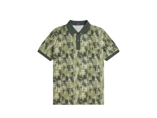 Fred Perry Fred Perry Abstract Print Polo Shirt Olive Mint - view 1