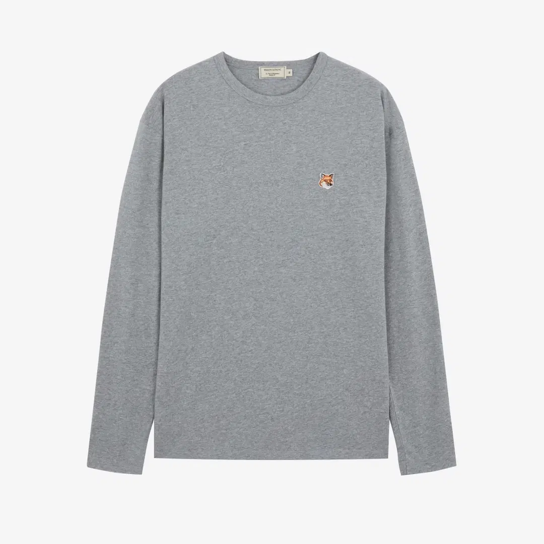 Maison Kitsune Maison Kitsune Fox Head Patch Regular Long Sleeve T-Shirt Grey Melange