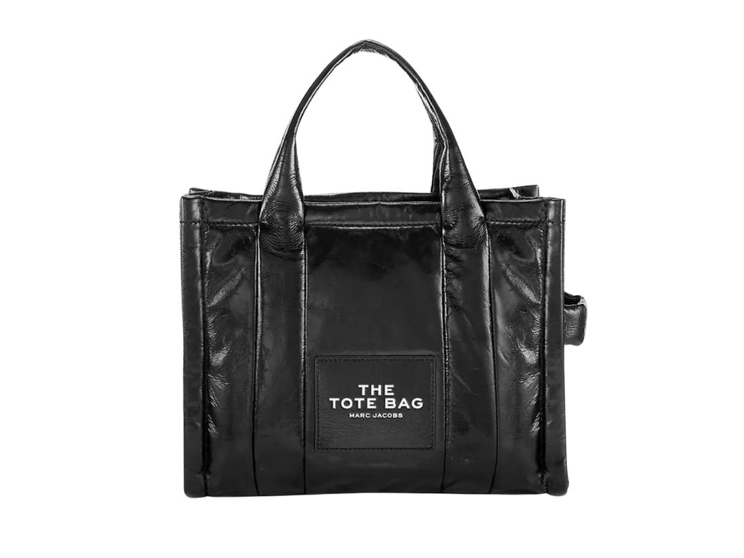 Marc Jacobs Marc Jacobs The Shiny Crinkle Medium Tote Bag In lamb leather With Silver tone hardware Black