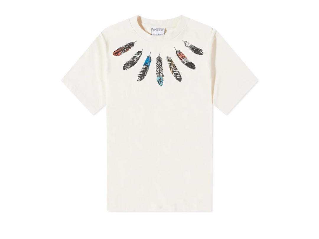 Marcelo Burlon Marcelo Burlon Collar Feathers Oversized Tee Ecru