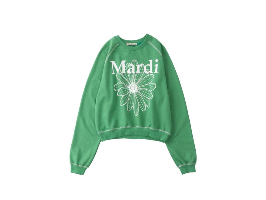 Mardi Mercredi Mardi Mercredi Mardi Flower Sweatshirt Raglan Green White