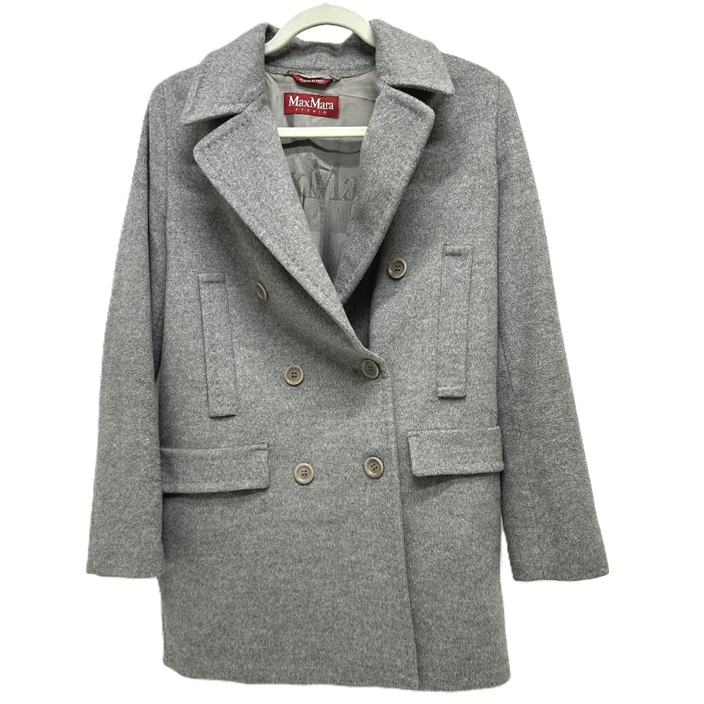 Max Mara MAX MARA Studio Wool Blend Double Breasted Tailored Jacket Jacket wool gray