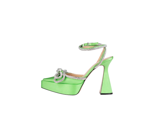 Mach & Mach Mach & Mach Satin Crystal Bow Platform Heels Green - view 2