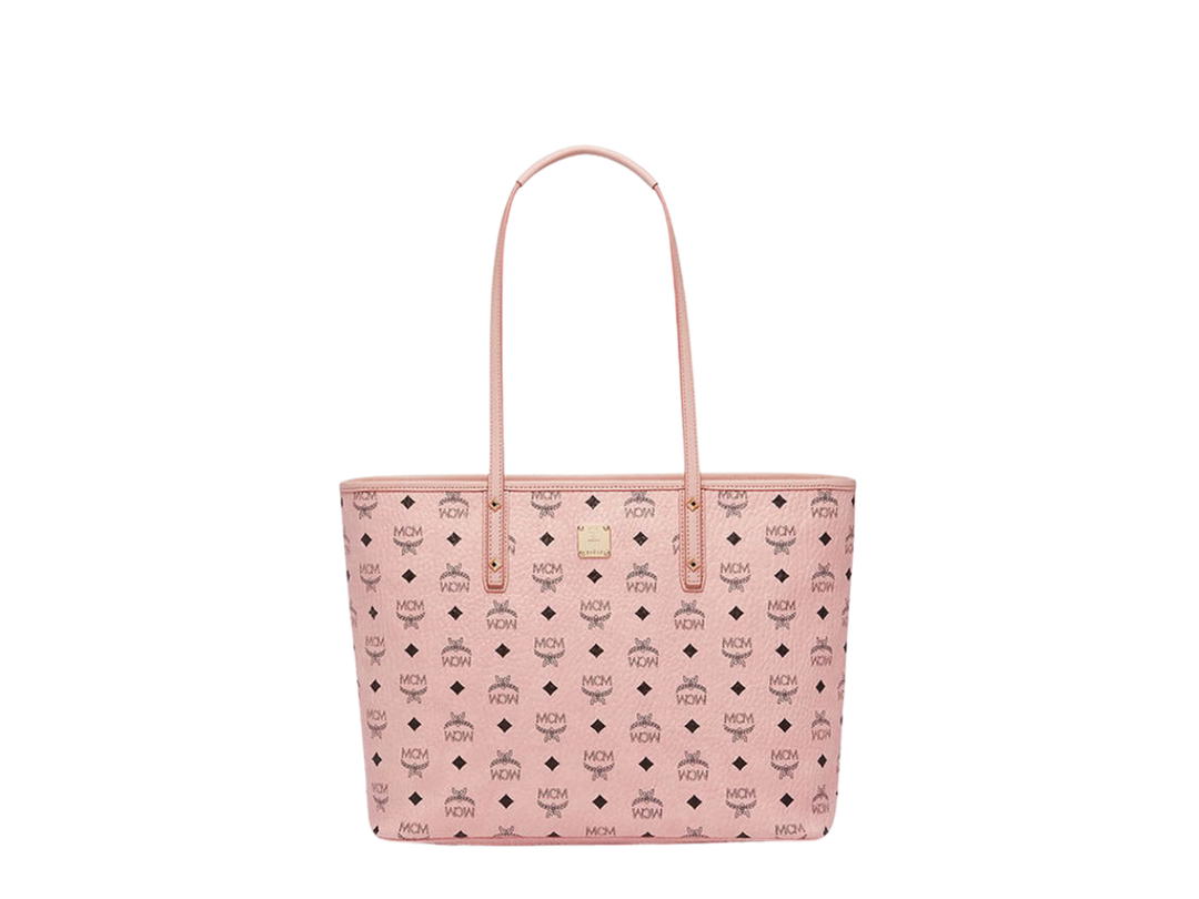 MCM MCM Anya Top Zip Shopper Medium In Visetos Coated Canvas With Gold Tone Hardware Soft Pink